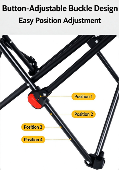 Button-adjustable buckle mechanism with 4 reclining angle positions on the folding recliner chair frame