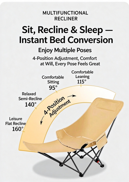 Multifunctional folding recliner angle adjustment diagram from 95-degree sitting to 160-degree flat recline