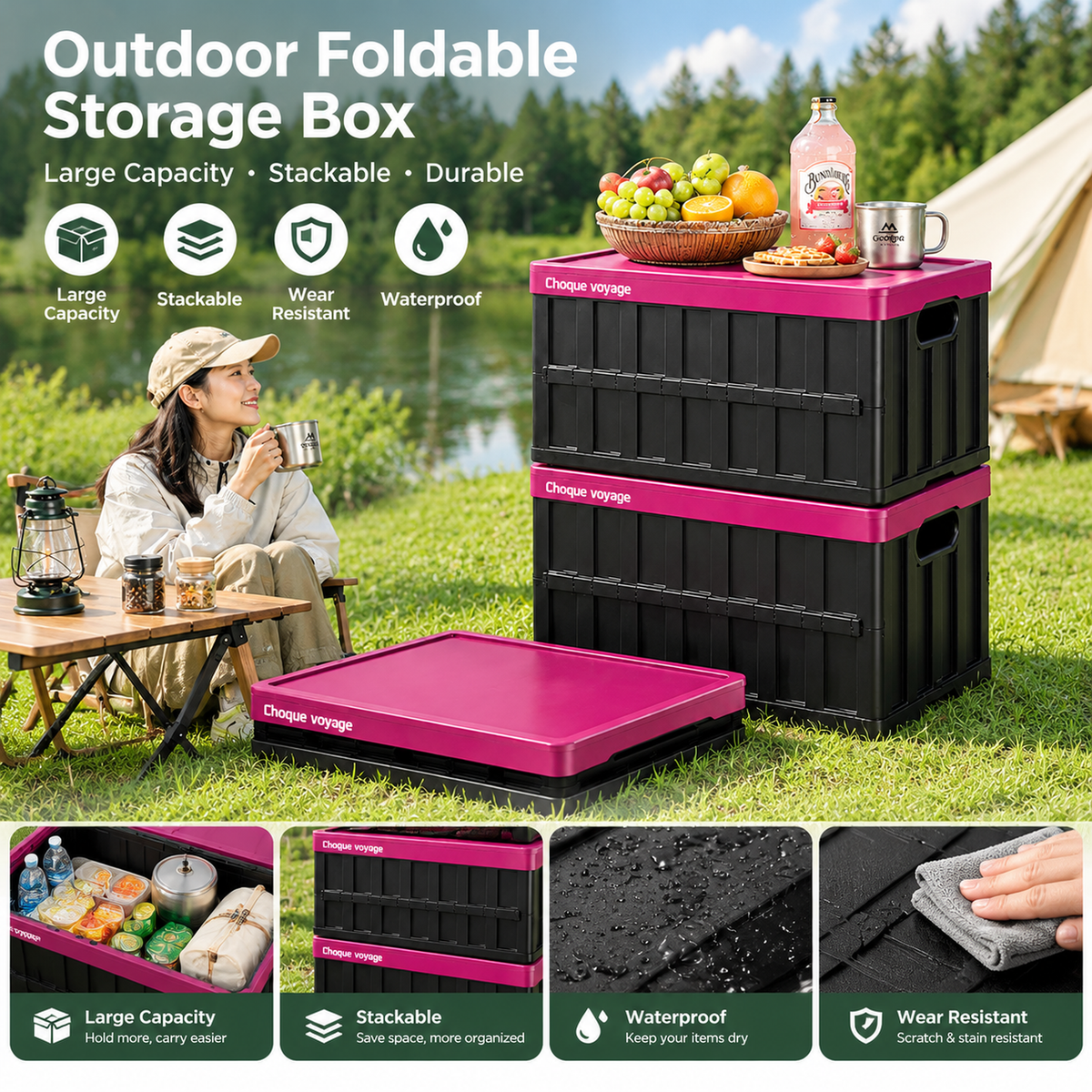 Large-Capacity Foldable Plastic Storage Crate with Lid – Doubles as a Tabletop; Ideal for Home Organization and Outdoor Camping