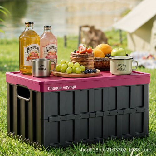Large-Capacity Foldable Plastic Storage Crate with Lid – Doubles as a Tabletop; Ideal for Home Organization and Outdoor Camping