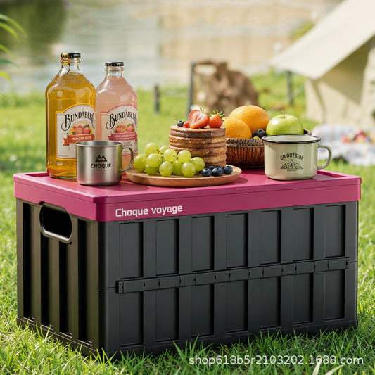 Large-Capacity Foldable Plastic Storage Crate with Lid – Doubles as a Tabletop; Ideal for Home Organization and Outdoor Camping