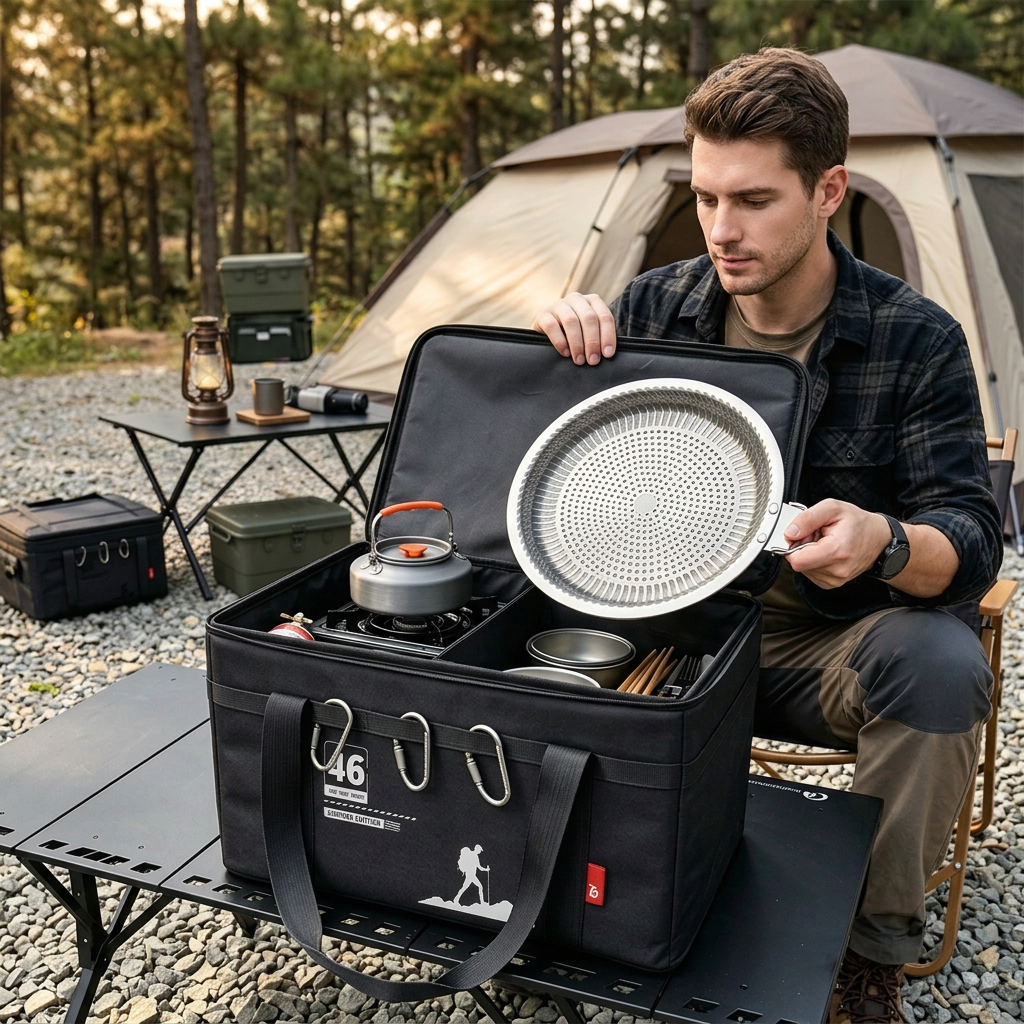 Large-Capacity Tactical Camping Storage Bag – Foldable Organizer for Outdoor Gear, Equipment, and Tableware